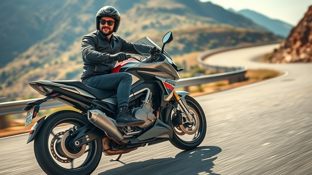 skilled motorcyclist practicing advanced braking techniques on open road