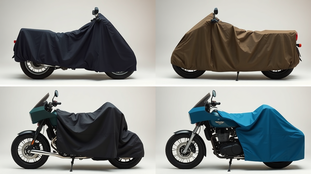 motorcycle cover recommendations comparison table four covers fabric texture and tags studio macro