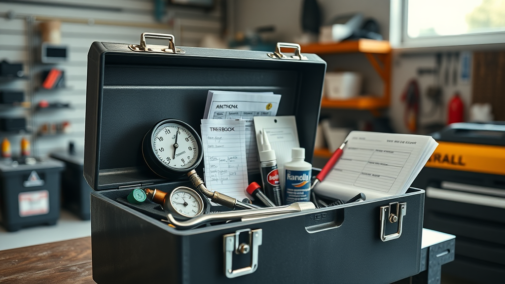 motorcycle tire maintenance tools pressure gauge tread gauge sealant logbook