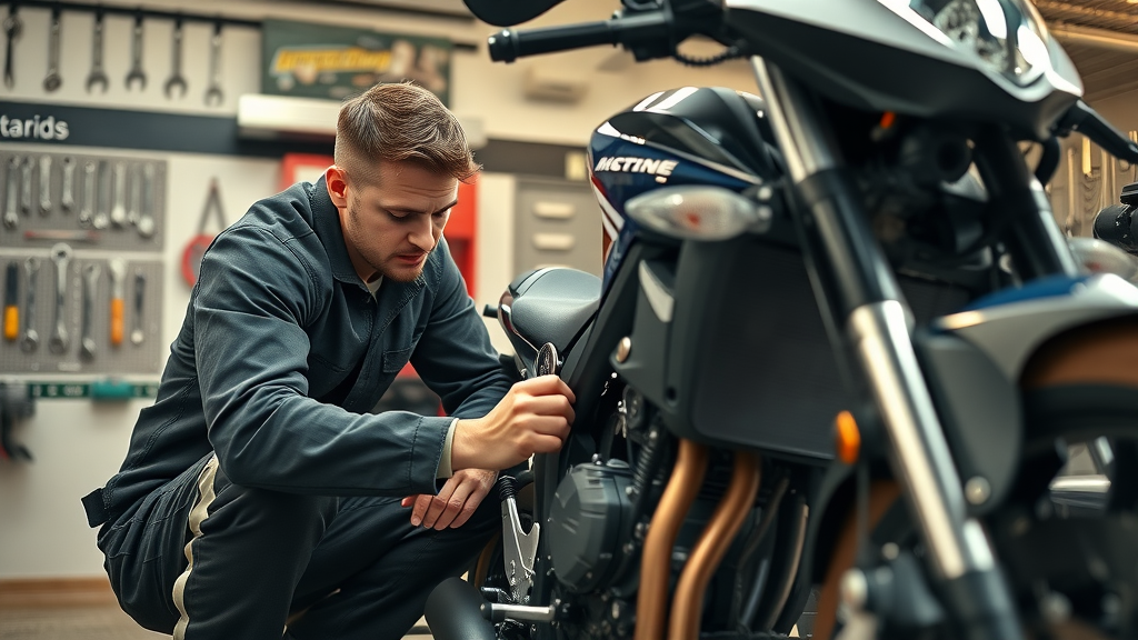 motorcycle mechanic checking engine oil preventive motorcycle maintenance
