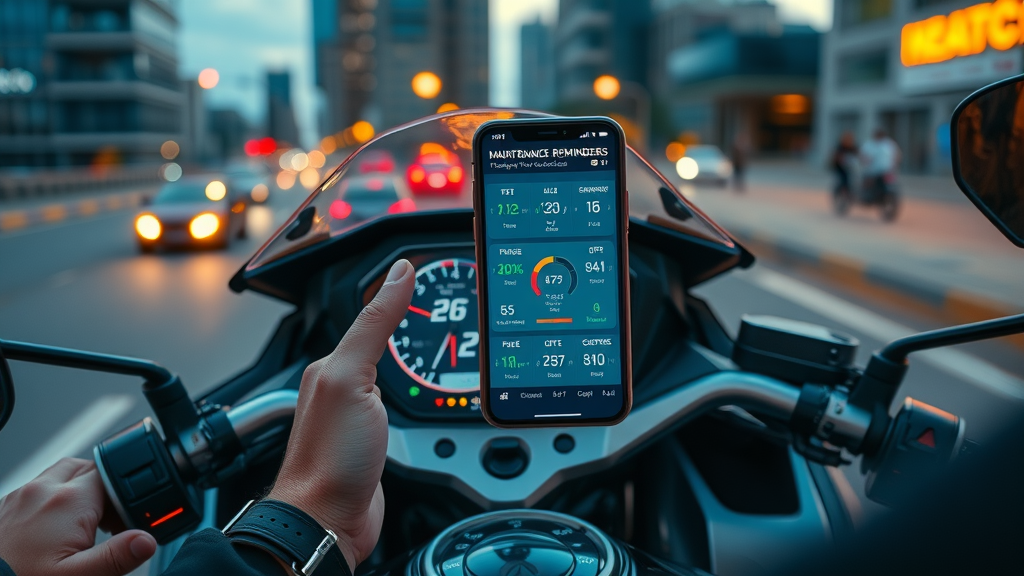 motorcycle maintenance guide dashboard maintenance reminders app phone urban background