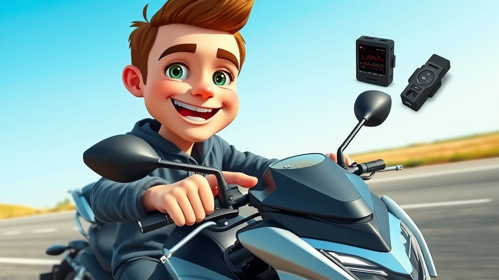 modern motorcycle with aftermarket bluetooth audio kit, compact handlebar controls, clear product emphasis