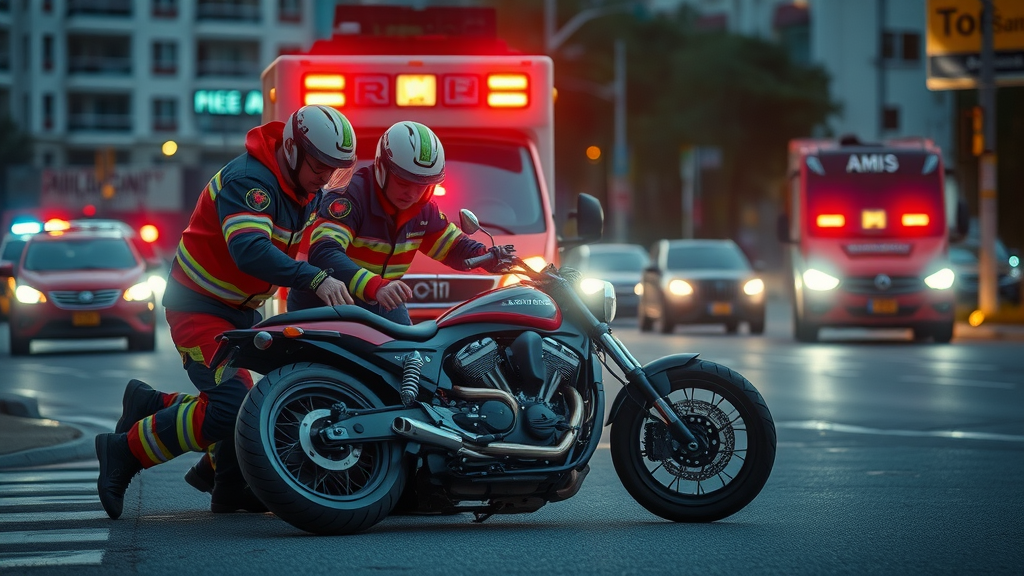 motorcycle accident scene concerned paramedics aiding downed motorcyclist defensive riding strategies