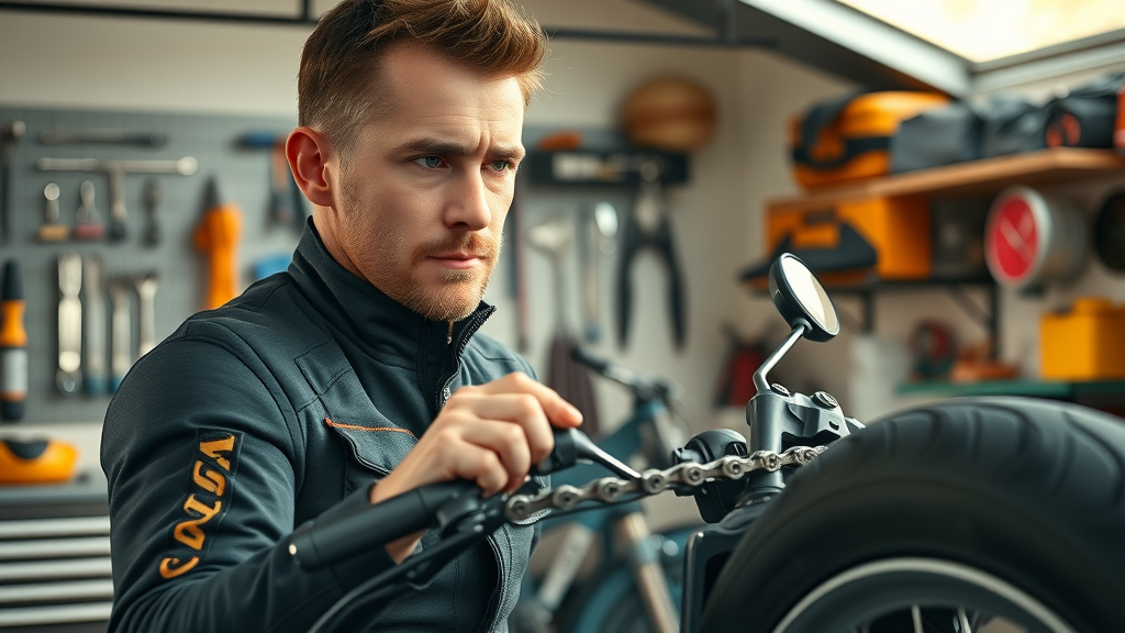 motorcycle owner performing maintenance after repair at best shop northwest chicago suburbs