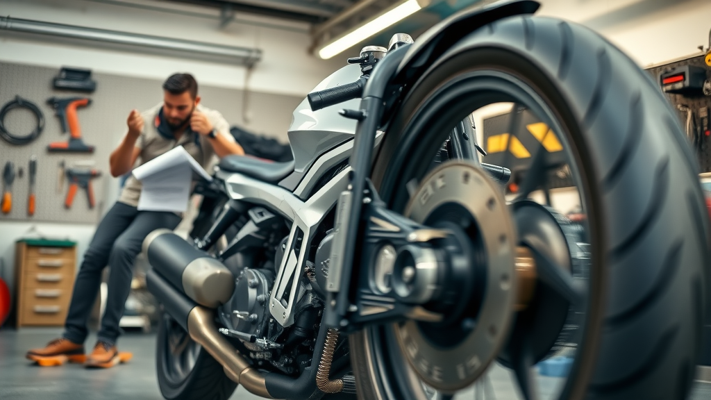 pristine modern motorcycle in professional garage with maintenance tools - motorcycle maintenance schedule