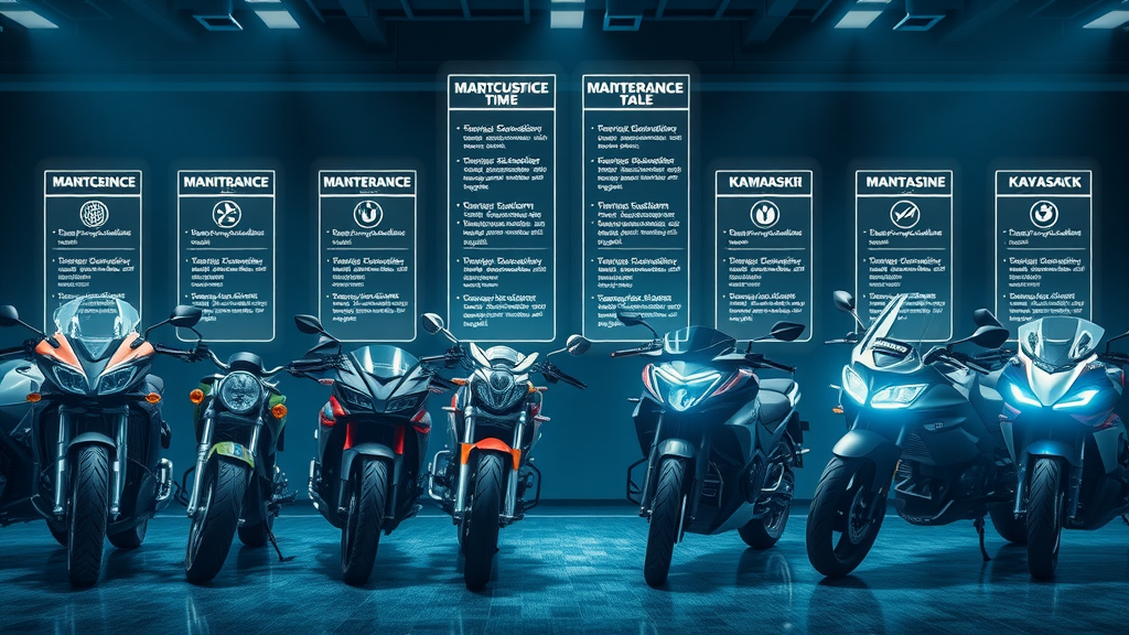 comparison table of motorcycles Honda Yamaha Harley-Davidson BMW Kawasaki - motorcycle maintenance schedule