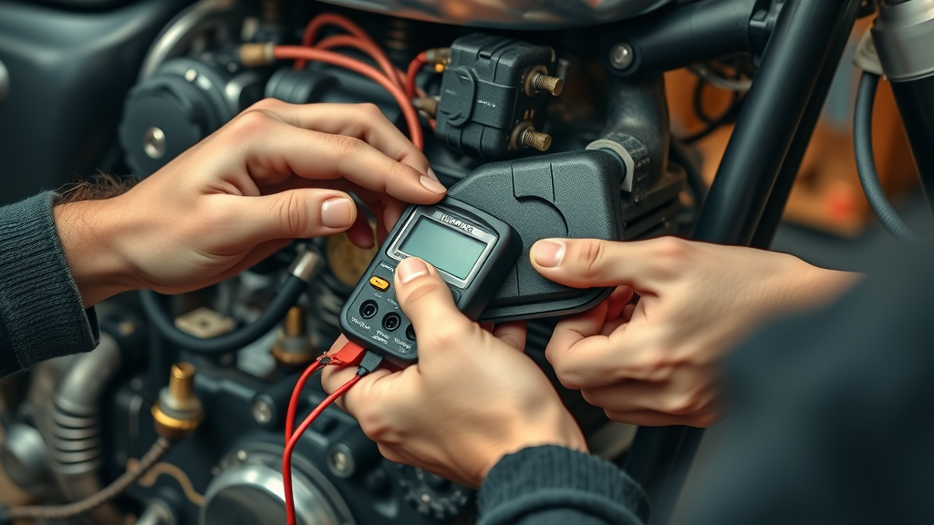 classic bike maintenance hands diagnosing vintage motorcycle electrical system multimeter