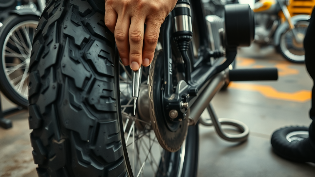 classic bike maintenance vintage motorcycle tire tread depth closeup inspection