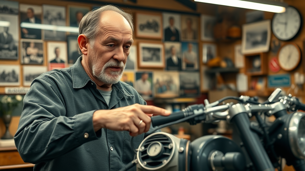 classic bike maintenance experienced mechanic evaluating vintage motorcycle engine issue
