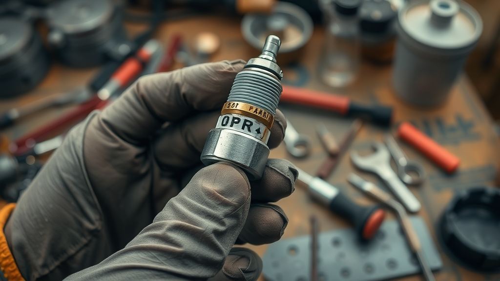 Motorcycle troubles – Close-up of a used spark plug being examined for wear and replacement