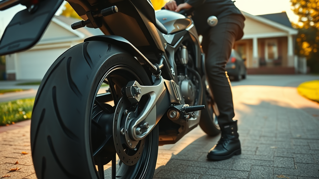 Motorcycle troubleshooting tips – Rider performing a maintenance check on a motorcycle outdoors