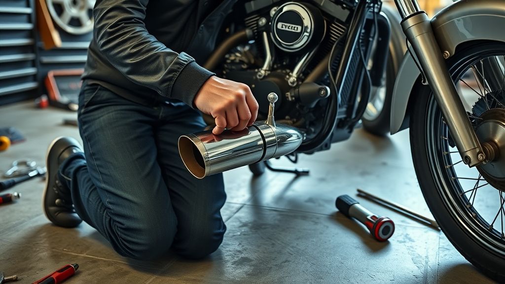 owner protecting motorcycle exhaust pipe using steel wool for winterize a motorcycle properly