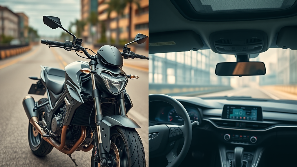 side-by-side comparison of motorcycle audio system and standard car dashboard audio system