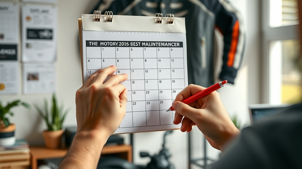 Marking a calendar for scheduled motorcycle maintenance and repairs