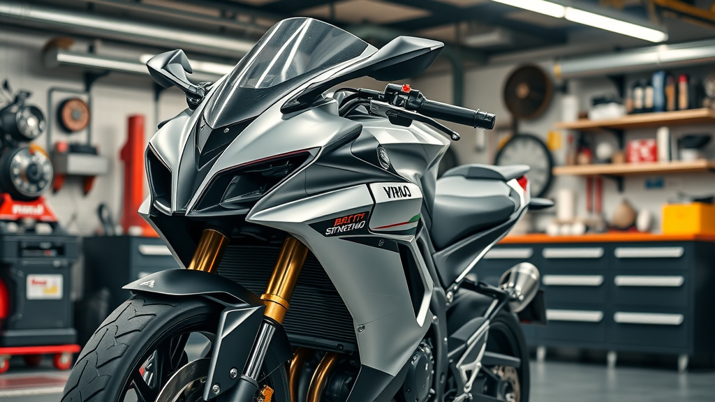 high-performance motorcycle engine tuning services at reputable dyno tuning shop, urban garage setting, shiny equipment