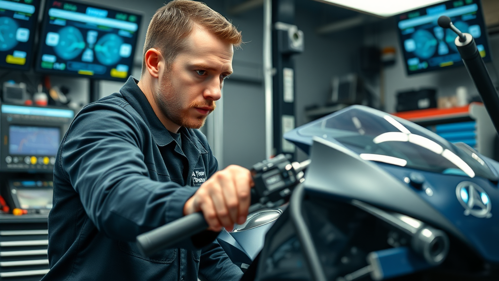technician performing dyno tuning on motorcycle engine using advanced dyno tuning service technology
