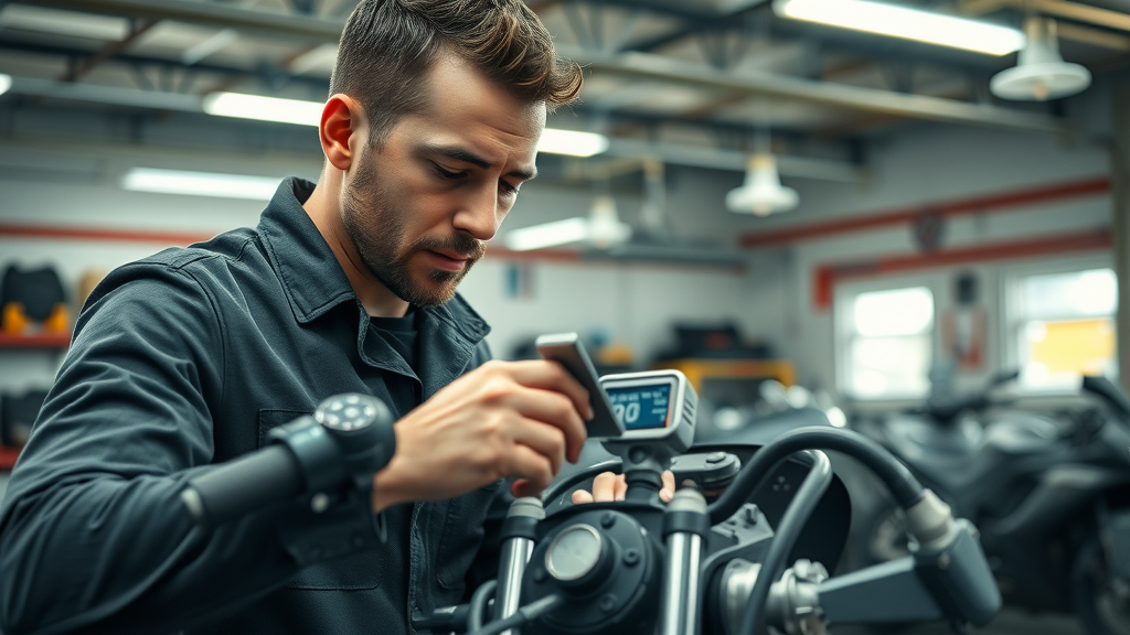 mechanic performing motorcycle engine diagnostics in northwest chicago suburbs