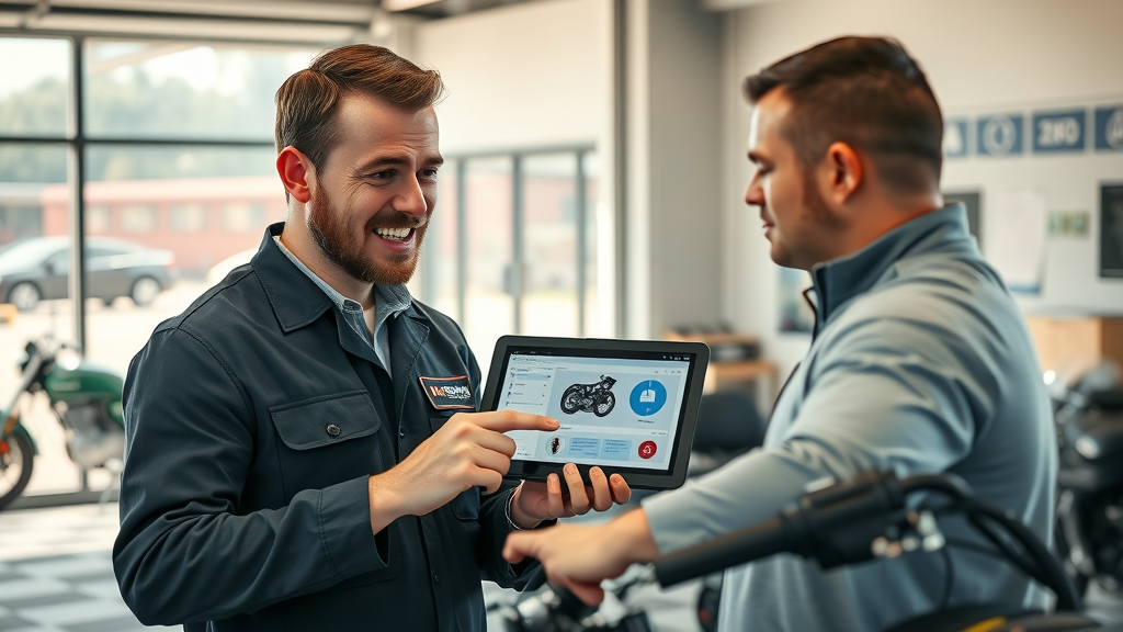advisor discussing motorcycle engine diagnostics in northwest chicago suburbs