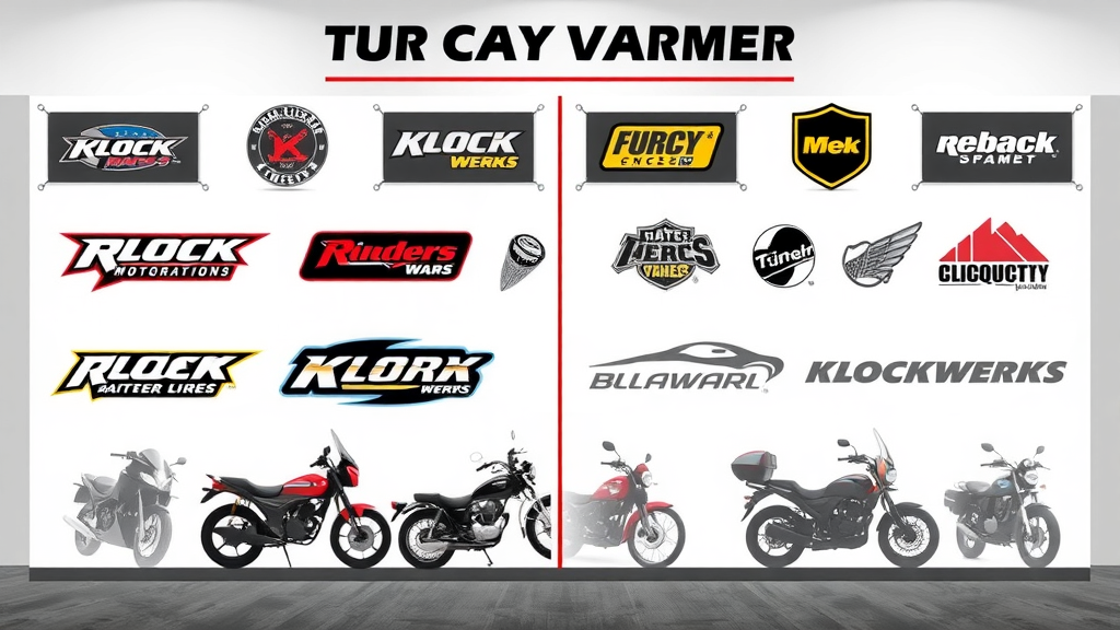 Comparison wall of trusted aftermarket motorcycle part brands including Klock Werks