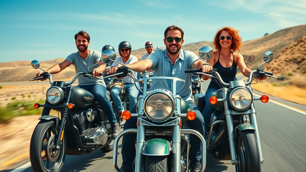 dynamic group of motorcyclists enjoying motorcycle suspension upgrades on open country roads