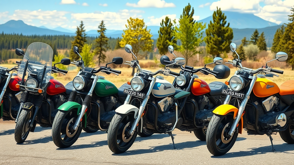 various motorcycles featuring top motorcycle suspension upgrades in scenic outdoor lineup