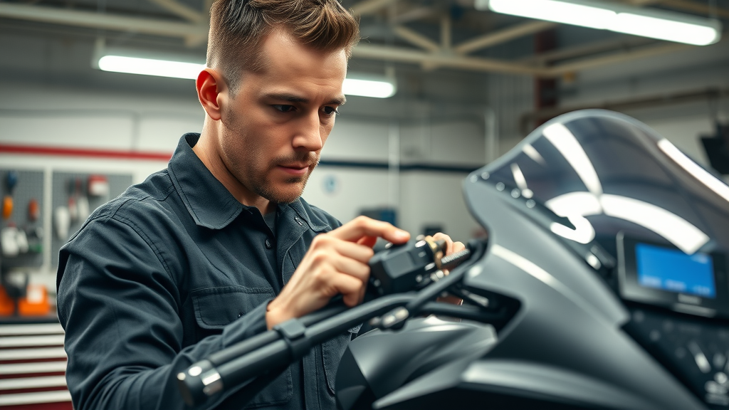 professional motorcycle mechanic adjusting suspension components, local motorcycle suspension repair