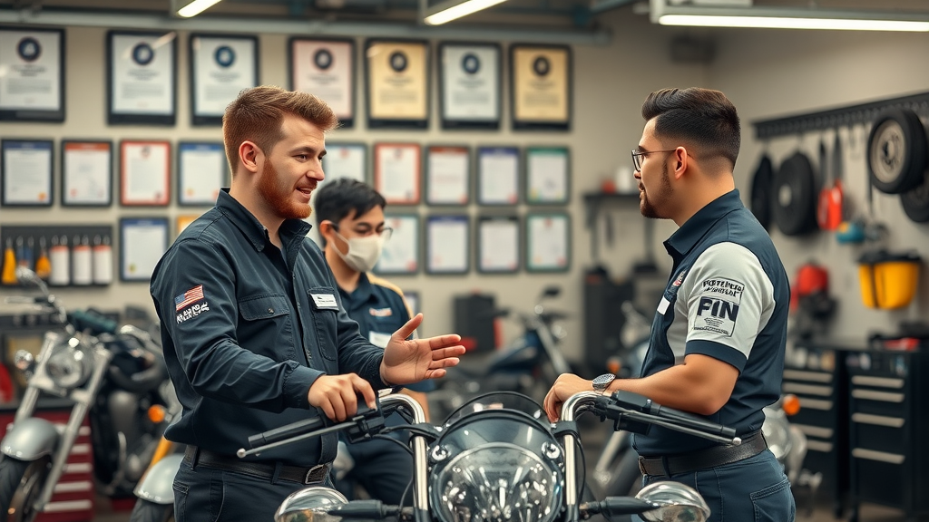 modern motorcycle repair workshop with certified staff, trusted local motorcycle suspension repair