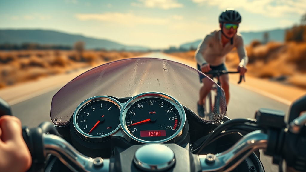 Motorcycle dashboard with red temperature gauge, overheating warning, summer safety, risks of ignoring coolant for summer