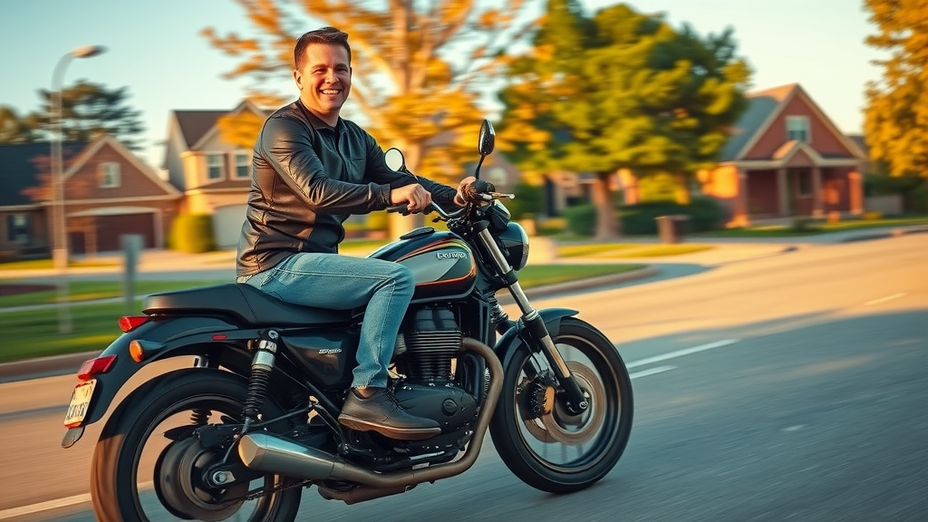 confident motorcycle rider enjoying safe ride on scenic northwest Chicago suburbs road after tune-up - motorcycle tune-up in northwest Chicago suburbs, powersports repair, motorcycle repair shop