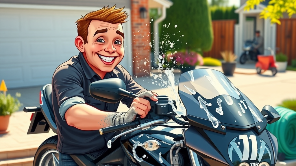 motorcycle enthusiast washing bike before long-term motorcycle storage