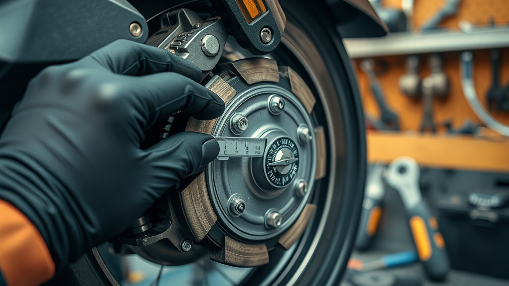 motorcycle maintenance checklist dynamic close-up of brake pad check in spring