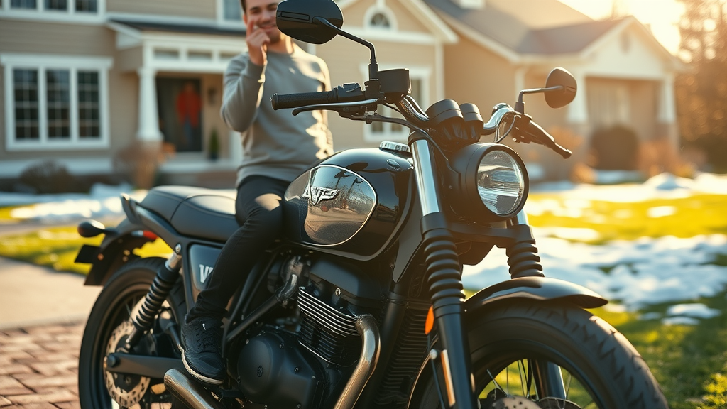 post-winter spring motorcycle brake and tire check in suburb