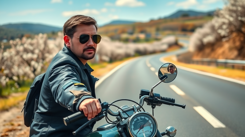 motorcycle rider applying 12 second rule for spring riding safety on open highway