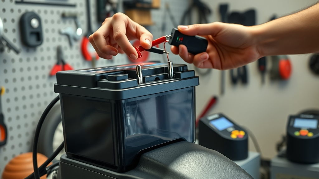 Smart battery charger connected to motorcycle battery for proper battery maintenance motorcycle