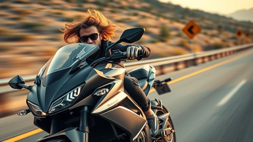 sleek modern motorcycle confident rider fuel injection tuning open highway