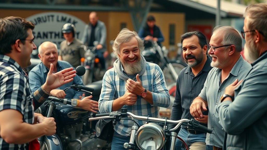 happy motorcycle enthusiast group vintage bikes motorsports museum community event