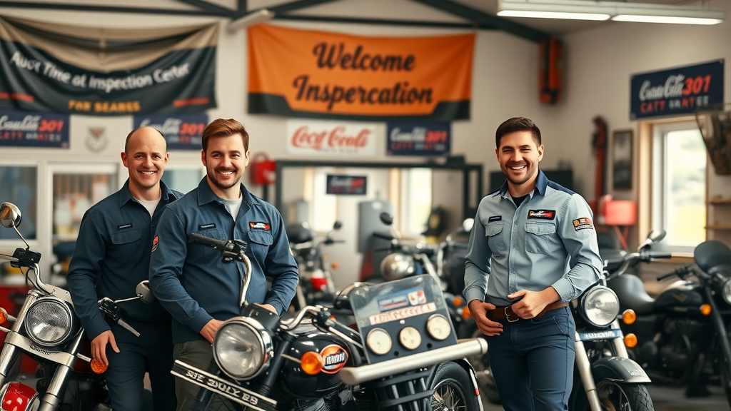 inspection service northwest chicago suburbs - team of motorcycle inspectors and serviced bikes