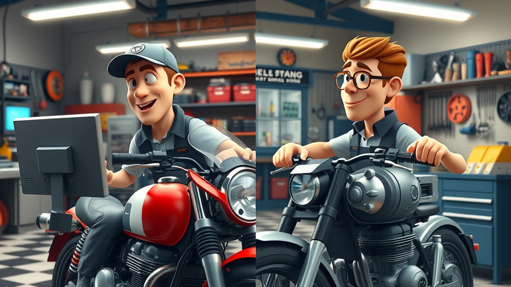 Modern computerized motorcycle dyno tuning compared to traditional manual carburetor tuning side by side