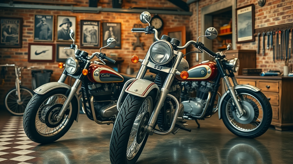 majestic antique motorcycles on display, antique motorcycle brands, vintage garage with polished chrome