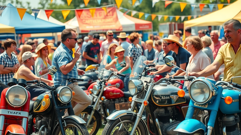 retro motorcycle brands showcase, collectors discussing classic antique motorcycle brands