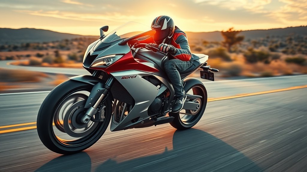 custom motorcycle engine tuning high-performance bike on open road at sunrise