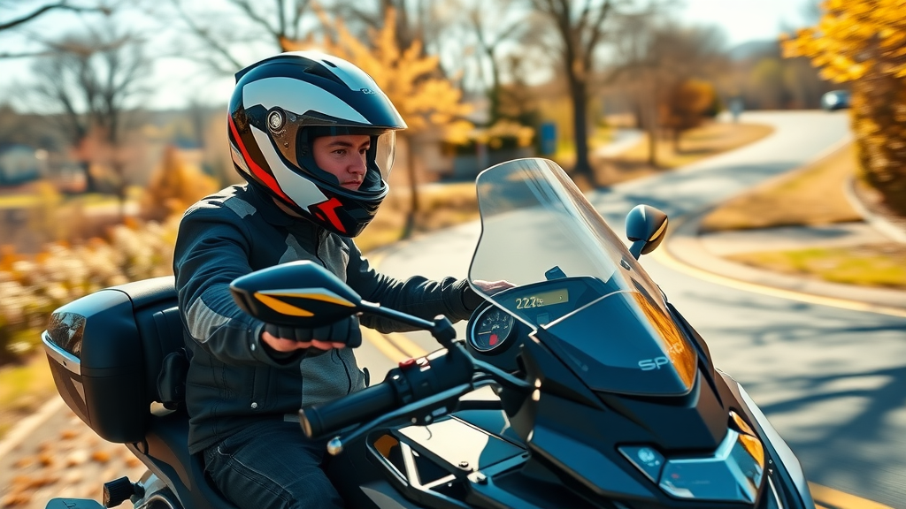 Motorcycle test ride in spring, checking dashboard and battery health