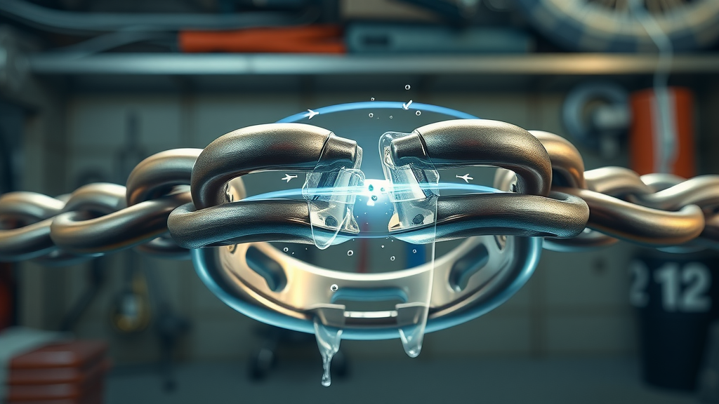 Ring chain cutaway, showing lubricant flow for motorcycle chain lubrication fall